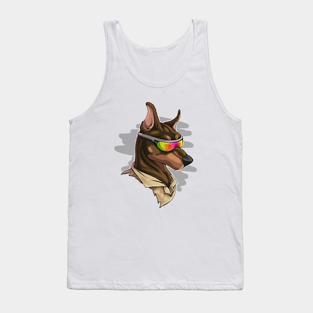 Cool Brown Doberman with Shades Tank Top by Bamsdrawz